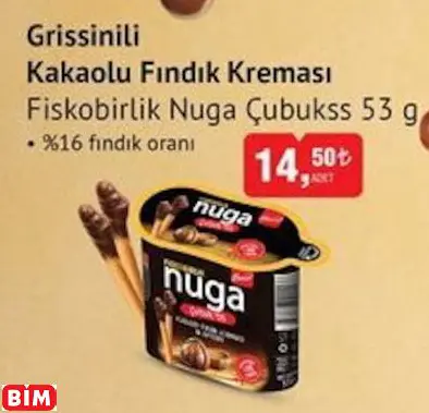 FİSKOBİRLİK NUGA ÇUBUKSS  GRİSSİNİLİ  KAKAOLU FINDIK KREMASI